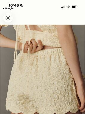 Anthropologie Maeve Cream Scallop-Hem Textured Shorts